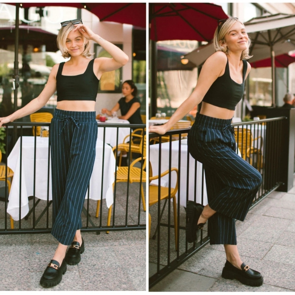 Albion AUDREY WIDE LEG CROP PANTS Black Stripe Women's X Small